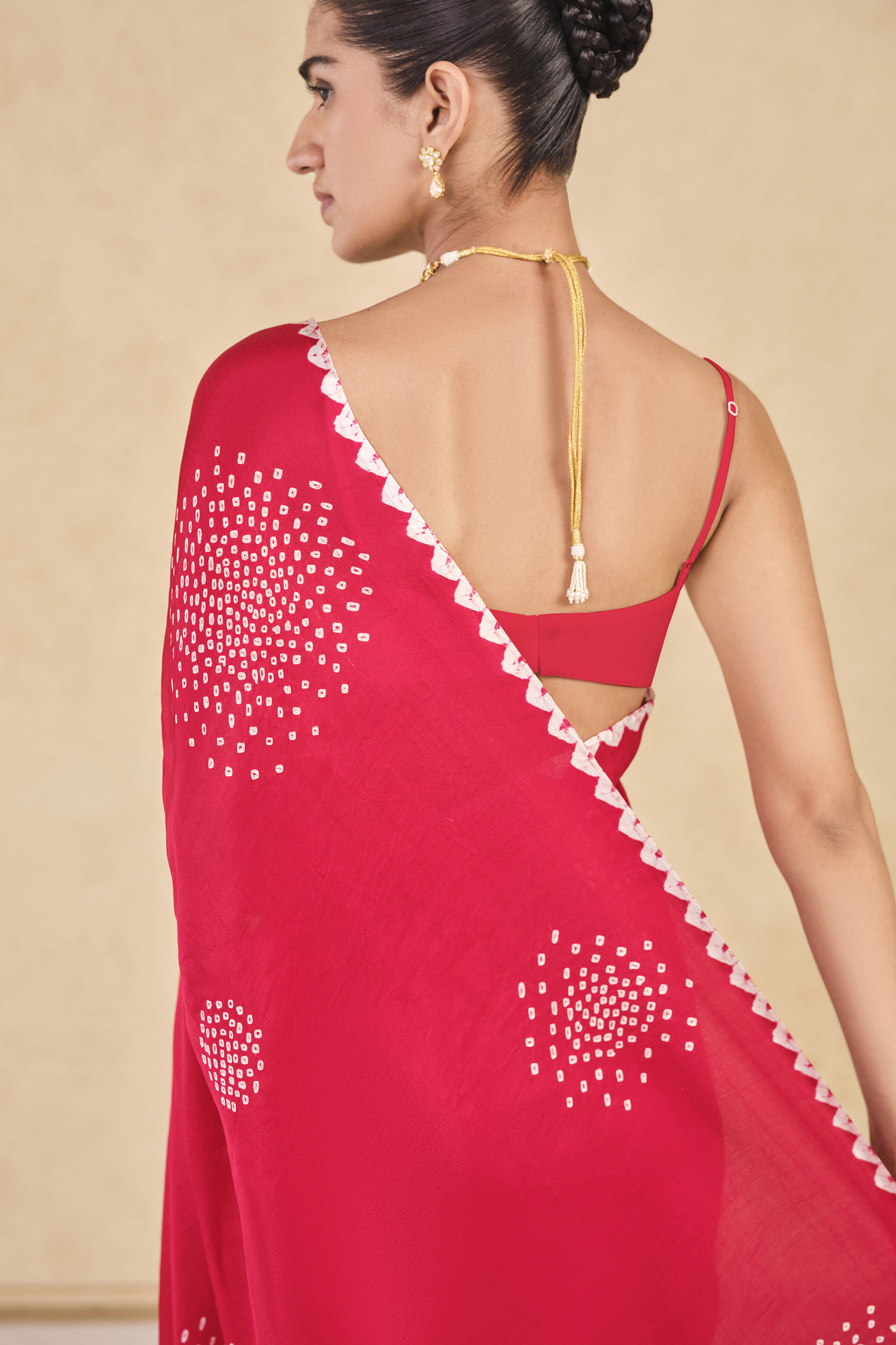 Maywa Handcrafted Bandhani Silk Saree - Red, Red, image 5